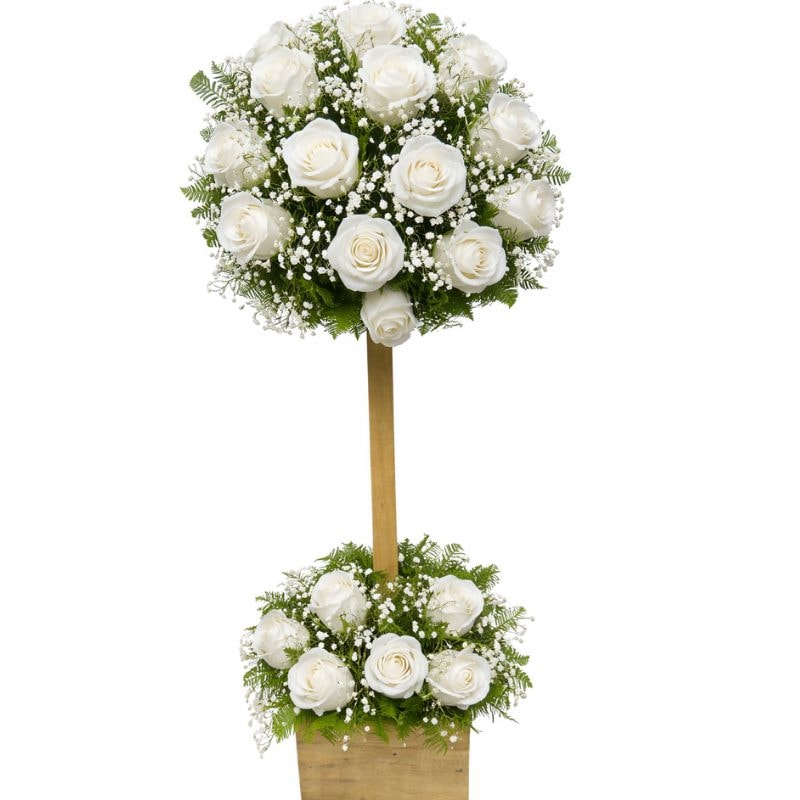 Arbol condolencias de 20 rosas de jabon con follaje y gypso - Imagen 1