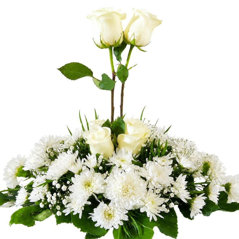 Cojin Funebre de 4 Rosas, Margaritas y follaje - Imagen 1