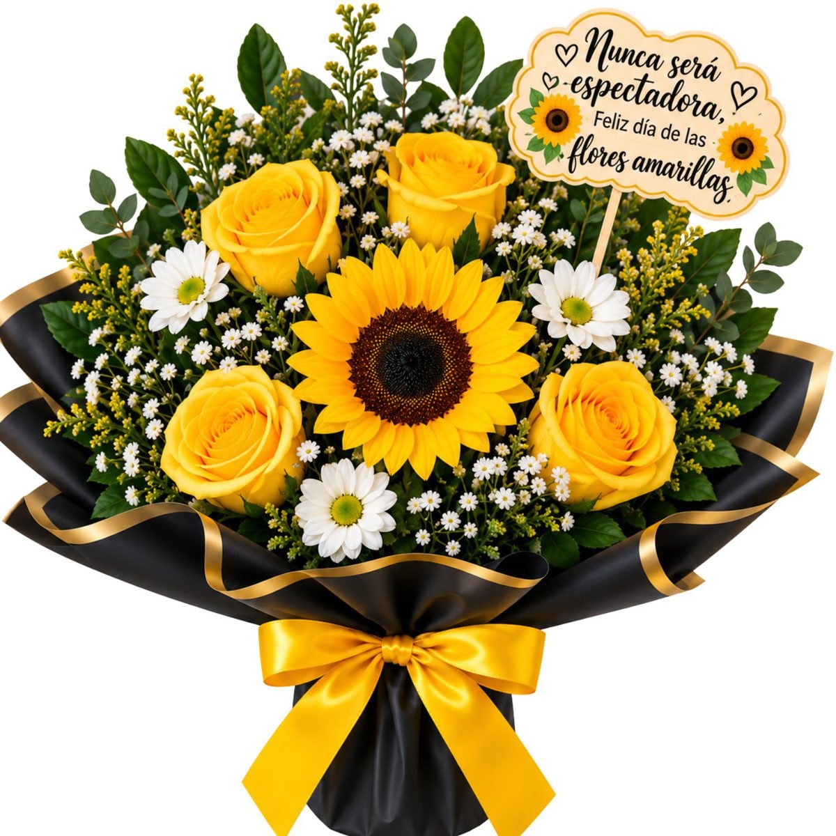 Eterna Primavera: 1 girasoles, 4 rosas y topper - Imagen 1