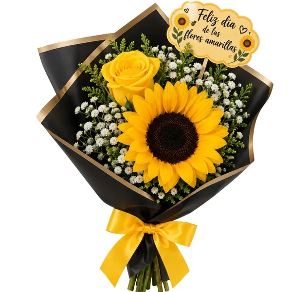 Ramo Primavera: 1 rosa, 1 girasoly topper