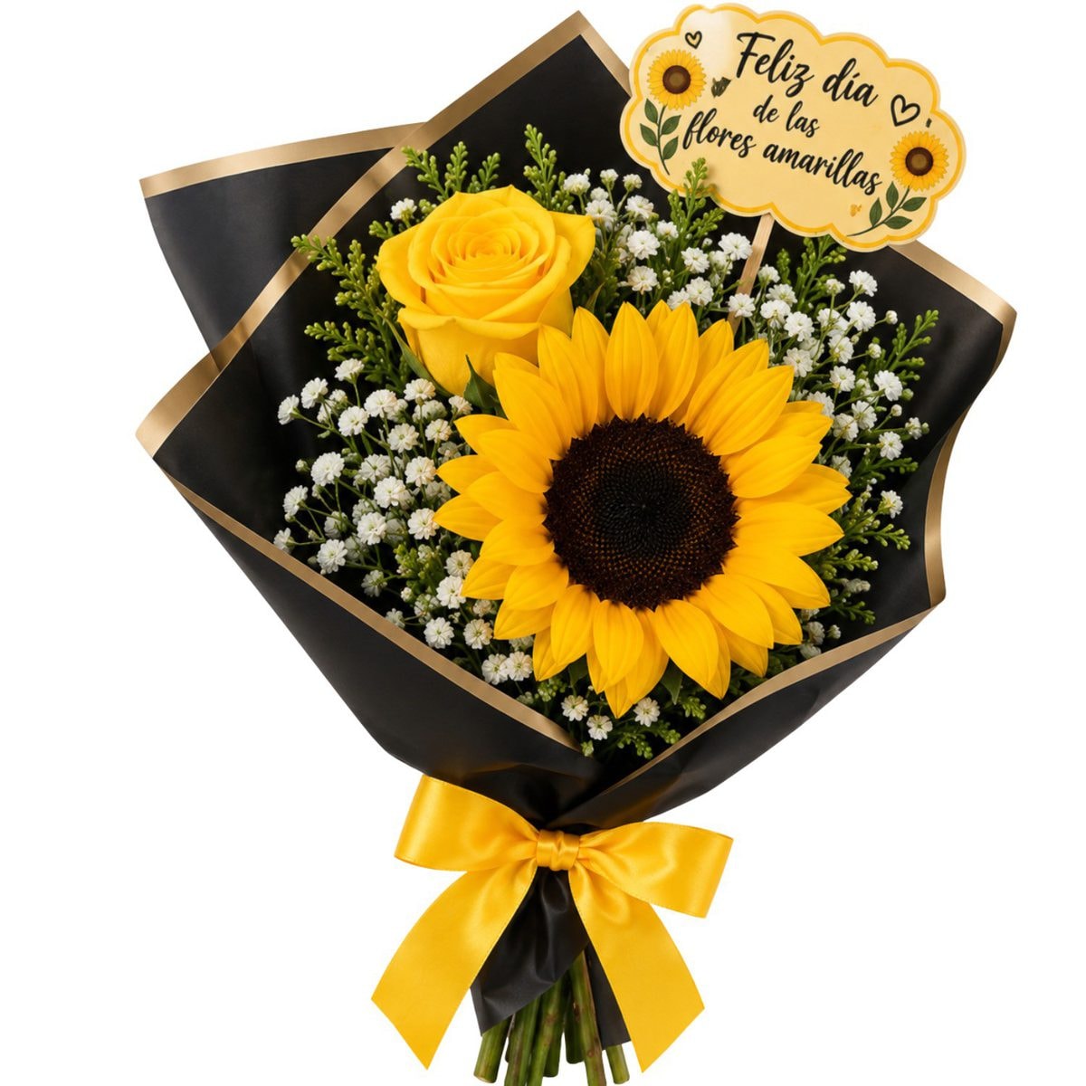 Ramo Primavera: 1 rosa, 1 girasoly topper - Imagen 1